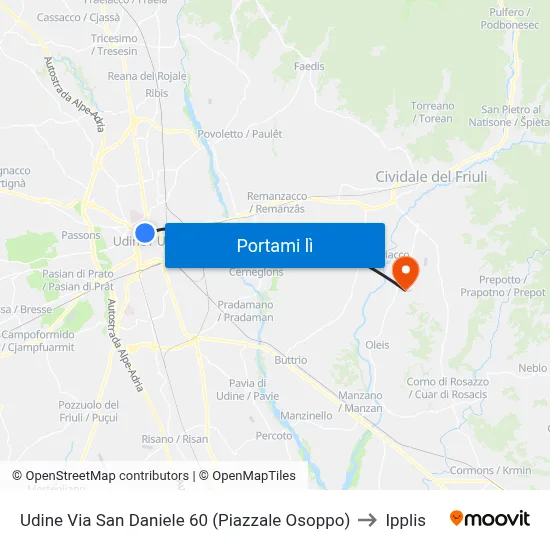 Udine Via San Daniele 60 (Piazzale Osoppo) to Ipplis map