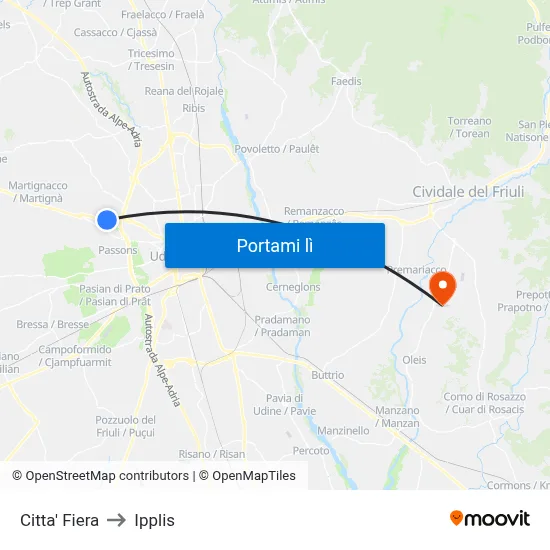 Citta' Fiera to Ipplis map