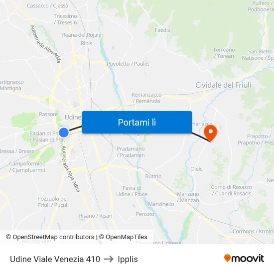 Udine Viale Venezia 410 to Ipplis map
