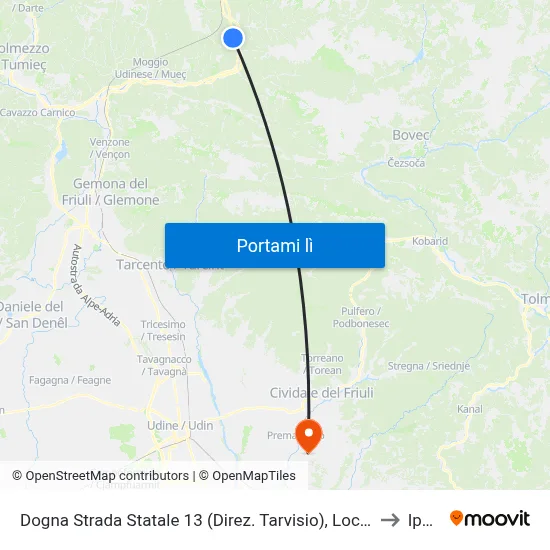Dogna Strada Statale 13 (Direz. Tarvisio), Località Vidali to Ipplis map