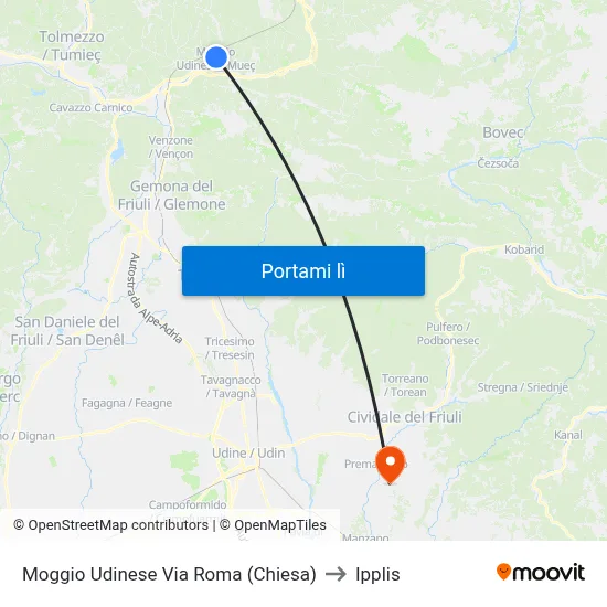 Moggio Udinese Via Roma (Chiesa) to Ipplis map
