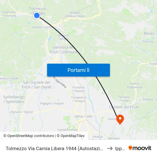 Tolmezzo Via Carnia Libera 1944 (Autostazione) to Ipplis map