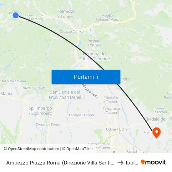 Ampezzo Piazza Roma (Direzione Villa Santina) to Ipplis map