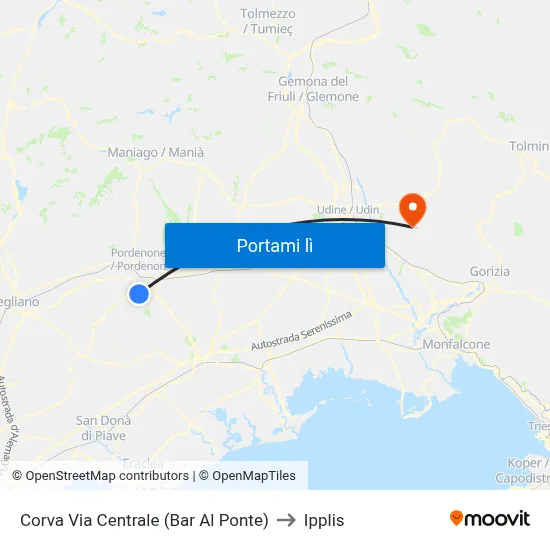 Corva Via Centrale (Bar Al Ponte) to Ipplis map