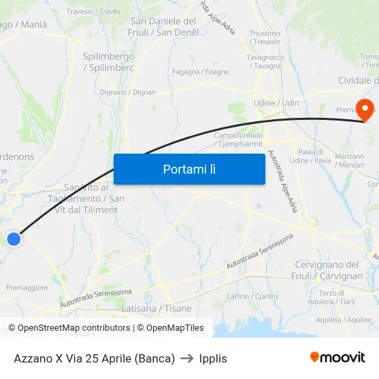 Azzano X Via 25 Aprile (Banca) to Ipplis map