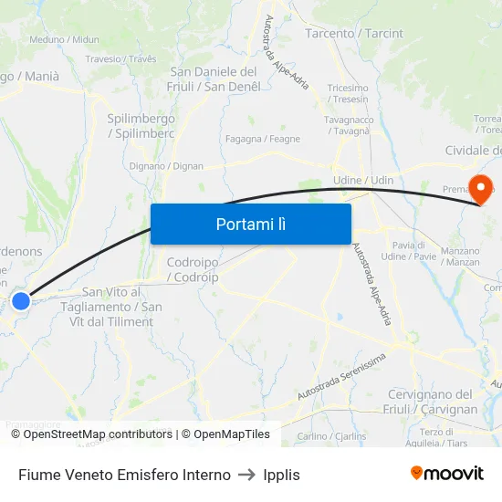 Fiume Veneto Emisfero Interno to Ipplis map