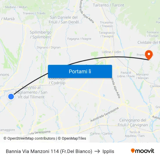 Bannia Via Manzoni 114 (Fr.Del Bianco) to Ipplis map