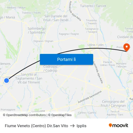 Fiume Veneto (Centro) Dir.San Vito to Ipplis map