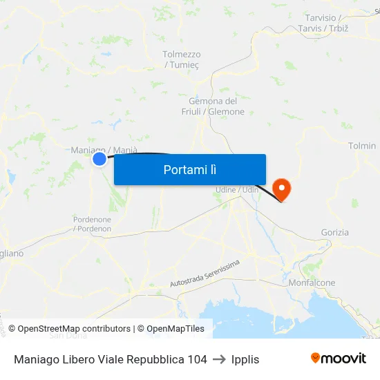 Maniago Libero Viale Repubblica 104 to Ipplis map