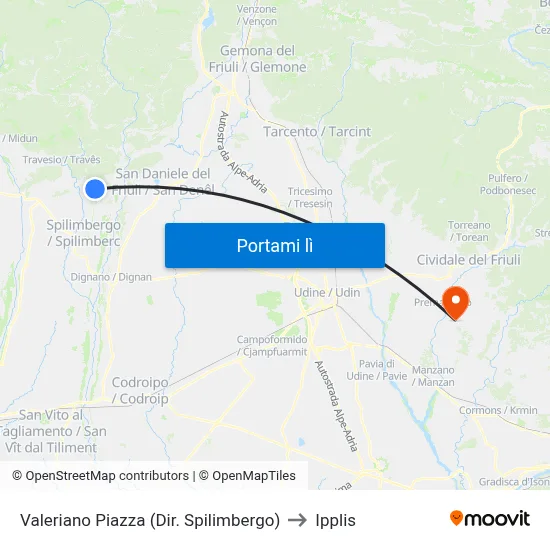 Valeriano Piazza (Dir. Spilimbergo) to Ipplis map