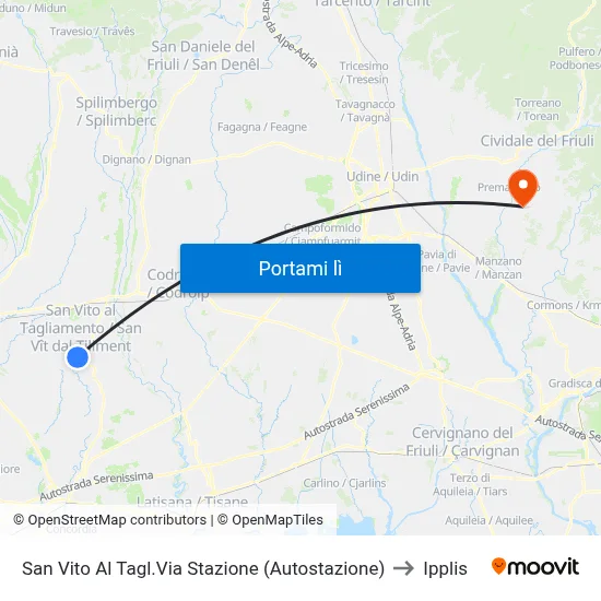 San Vito Al Tagl.Via Stazione (Autostazione) to Ipplis map