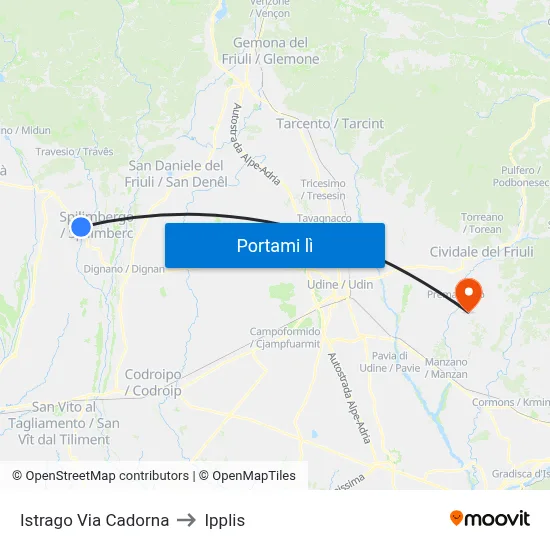 Istrago Via Cadorna to Ipplis map