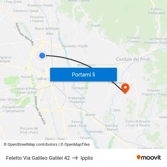 Feletto Via Galileo Galilei 42 to Ipplis map