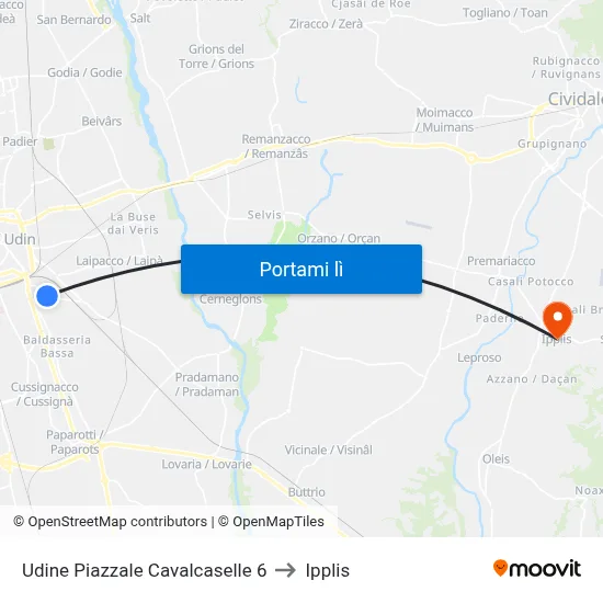Udine Piazzale Cavalcaselle 6 to Ipplis map
