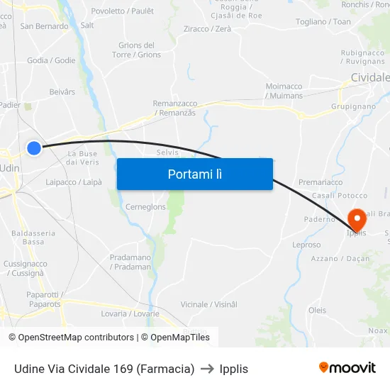 Udine Via Cividale 169 (Farmacia) to Ipplis map