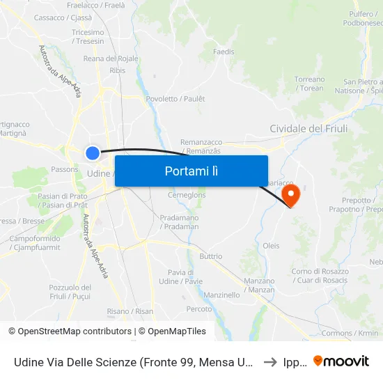 Udine Via Delle Scienze (Fronte 99, Mensa Università) to Ipplis map