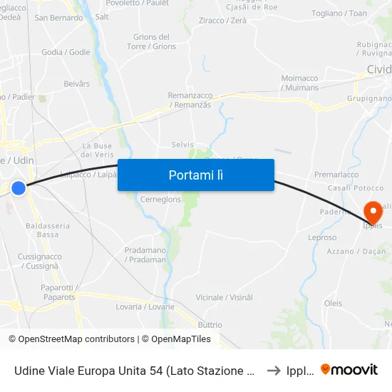Udine Viale Europa Unita 54 (Lato Stazione Fs) to Ipplis map