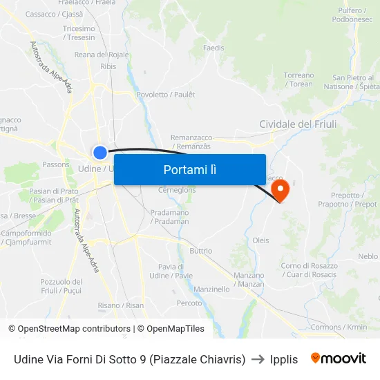 Udine Via Forni Di Sotto 9 (Piazzale Chiavris) to Ipplis map