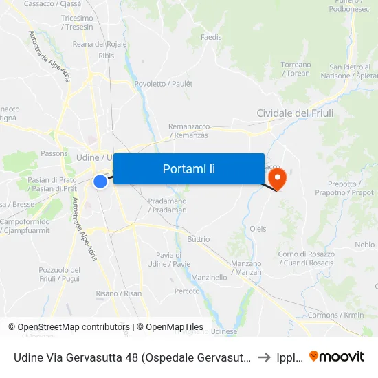 Udine Via Gervasutta 48 (Ospedale Gervasutta) to Ipplis map