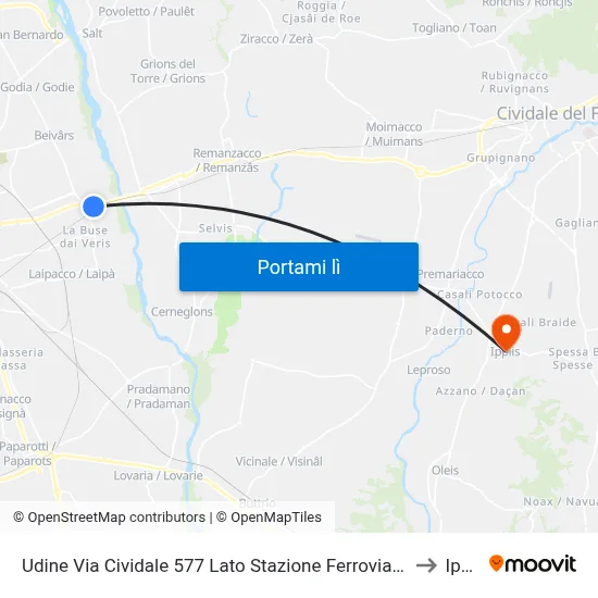 Udine Via Cividale 577 Lato Stazione Ferroviaria S.Gottardo to Ipplis map