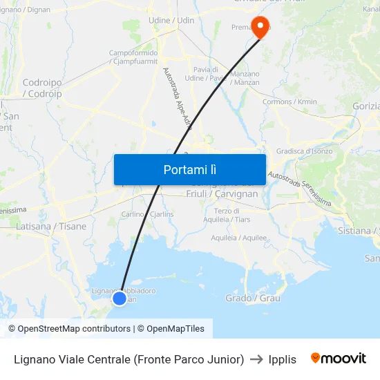 Lignano Viale Centrale (Fronte Parco Junior) to Ipplis map