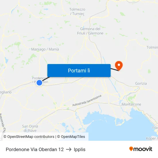 Pordenone Via Oberdan 12 to Ipplis map