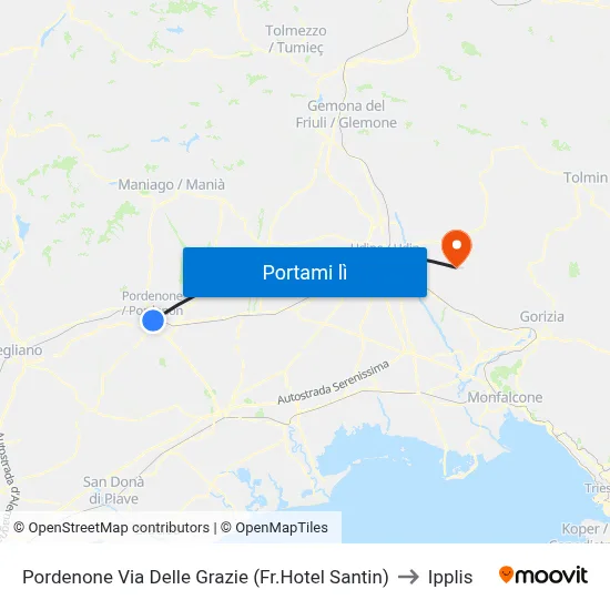 Pordenone Via Delle Grazie (Fr.Hotel Santin) to Ipplis map