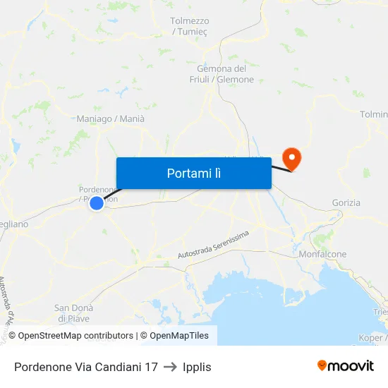 Pordenone Via Candiani 17 to Ipplis map