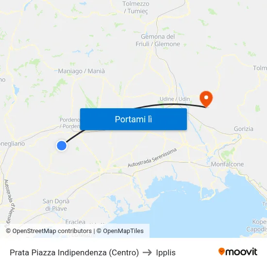 Prata Piazza Indipendenza (Centro) to Ipplis map