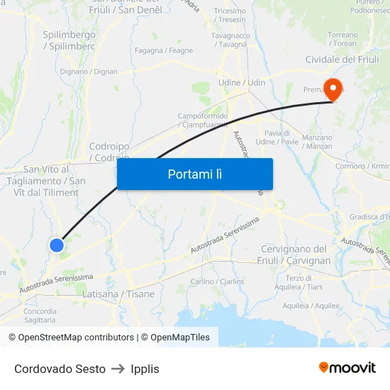 Cordovado Sesto to Ipplis map