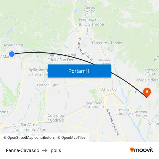 Fanna-Cavasso to Ipplis map