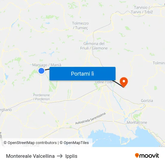 Montereale Valcellina to Ipplis map