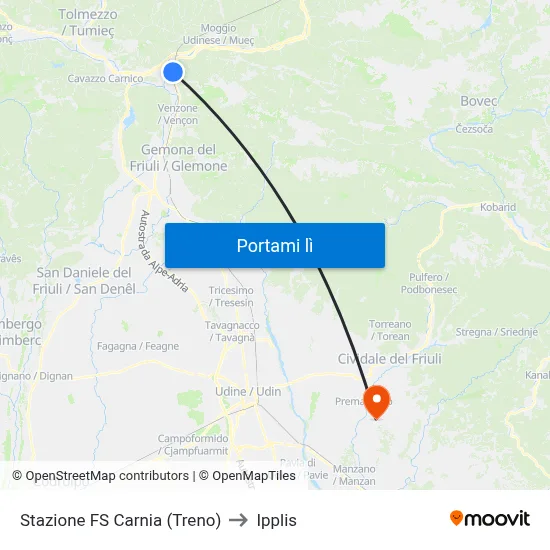 Stazione FS Carnia (Treno) to Ipplis map