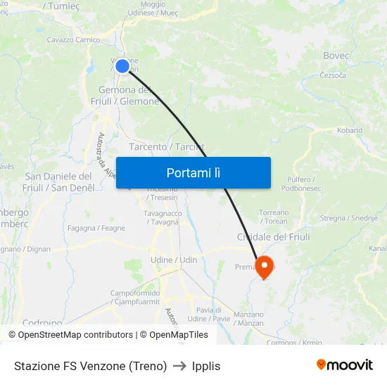 Stazione FS Venzone (Treno) to Ipplis map
