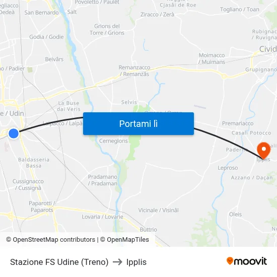 Stazione FS Udine (Treno) to Ipplis map