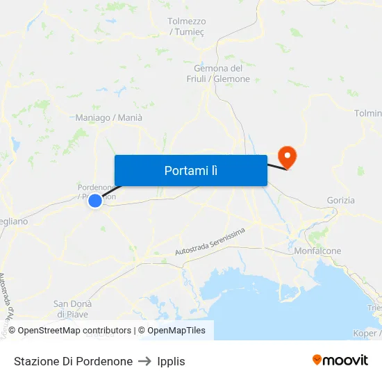 Stazione Di Pordenone to Ipplis map