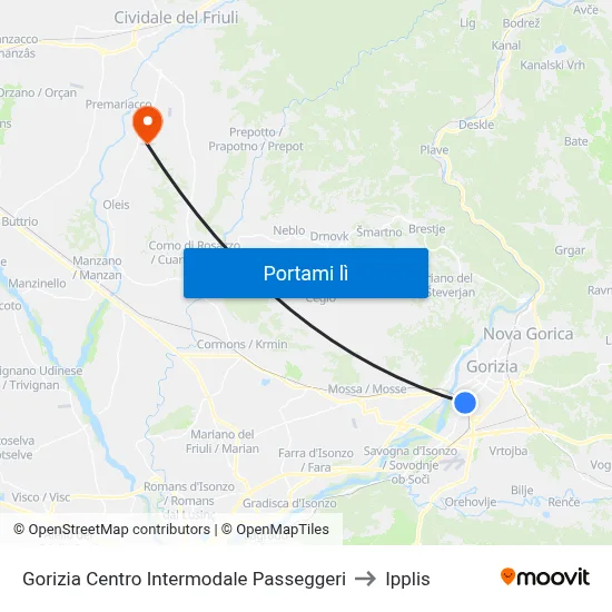 Gorizia Centro Intermodale Passeggeri to Ipplis map