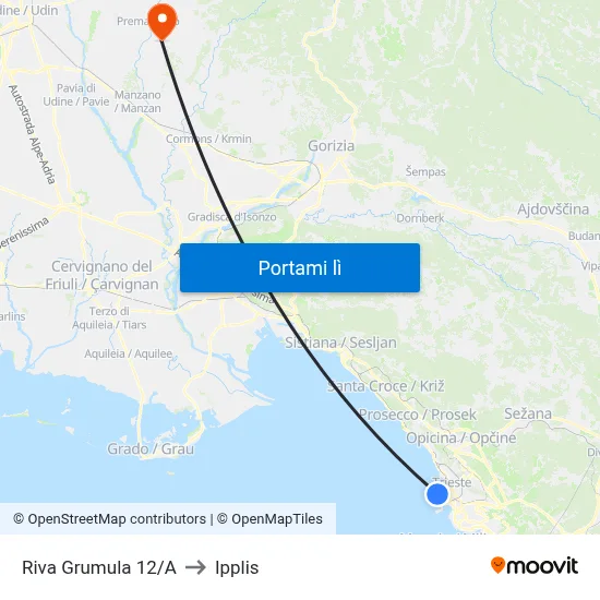 Riva Grumula 12/A to Ipplis map