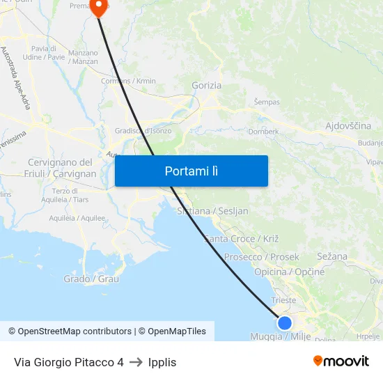 Via Giorgio Pitacco 4 to Ipplis map