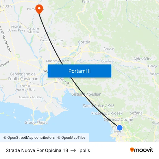 Strada Nuova Per Opicina 18 to Ipplis map
