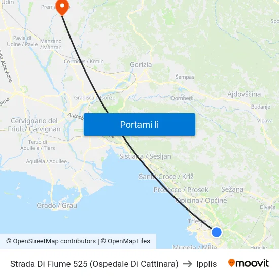 Strada Di Fiume 525 (Ospedale Di Cattinara) to Ipplis map