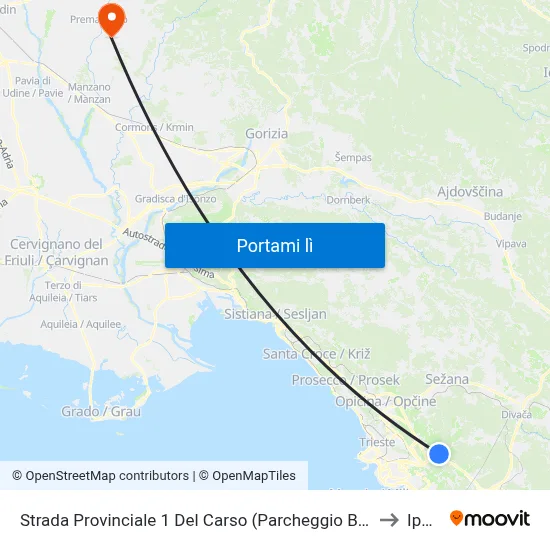 Strada Provinciale 1 Del Carso (Parcheggio Basovizza) to Ipplis map