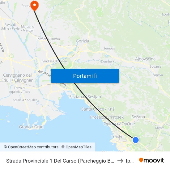 Strada Provinciale 1 Del Carso (Parcheggio Basovizza) to Ipplis map