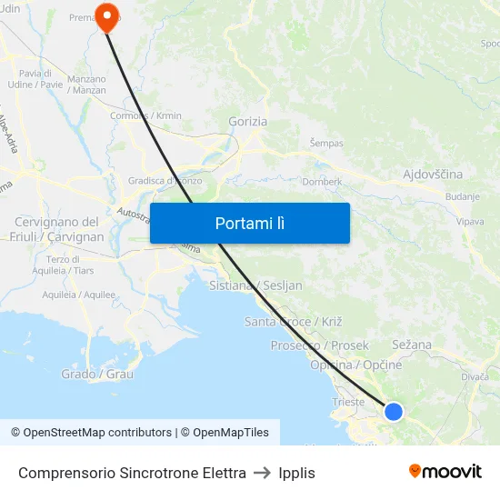 Comprensorio Sincrotrone Elettra to Ipplis map