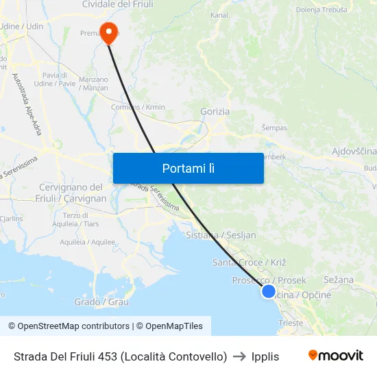 Strada Del Friuli 453 (Località Contovello) to Ipplis map
