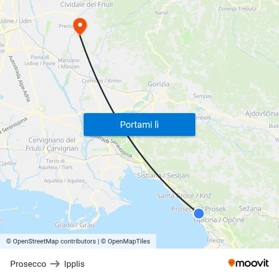 Prosecco to Ipplis map