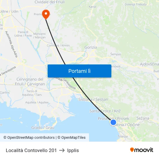 Località Contovello 201 to Ipplis map
