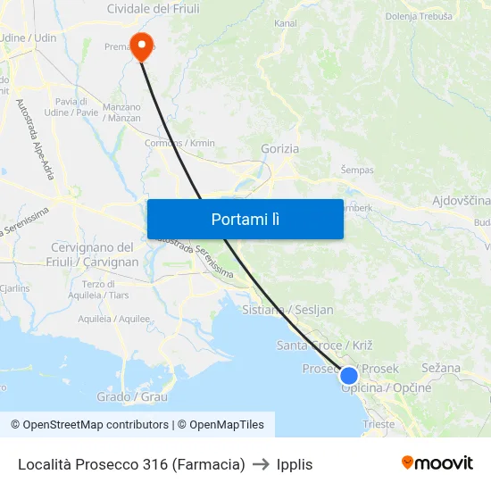 Località Prosecco 316 (Farmacia) to Ipplis map