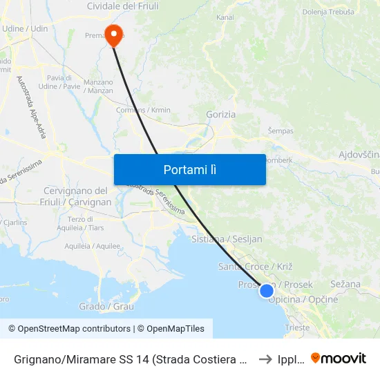Grignano/Miramare SS 14 (Strada Costiera 17) to Ipplis map