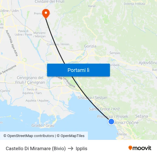 Castello Di Miramare (Bivio) to Ipplis map